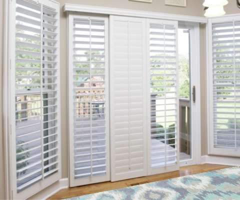 Plantation shutters on sliding glass doors